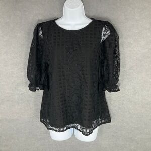 Entro Top Womens Sz S Black Lace Blouse‎ Puff Sleeve Elegant Party Romantic Boho